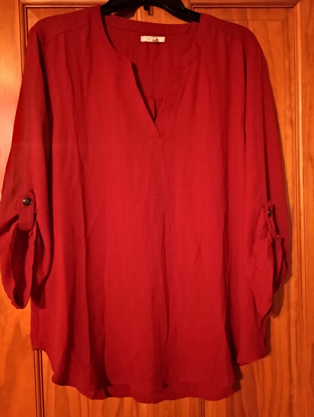 Maurices Deep Red V-Neck Roll-Tab Tunic